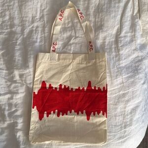 APC Cotton Blend Tote with Red Splatter 14inHx12inW and 3in Gusset. NWT